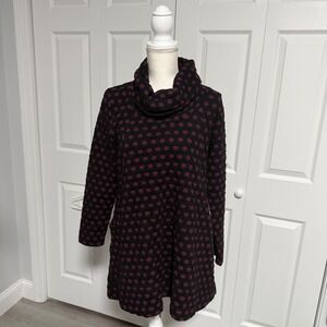 Komil Womens Cowl Neck Tunic Top Medium Black Purple Polka Dot Textured Cotton